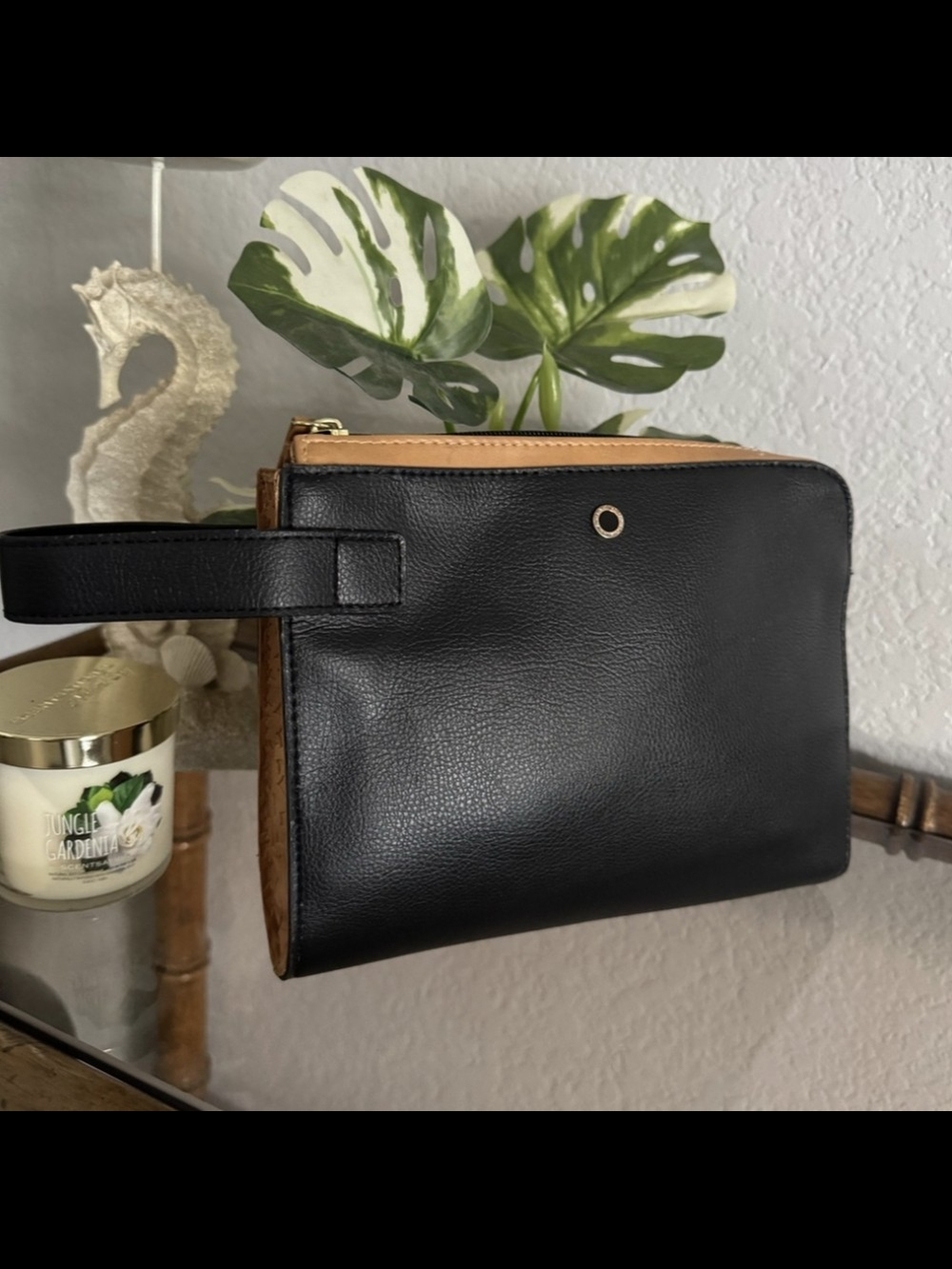 Bulgari Black and Tan Leather Toiletry Wristlet